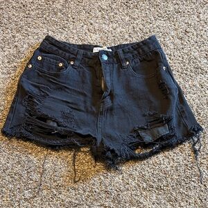 SHEIN Black Ripped Jean Shorts